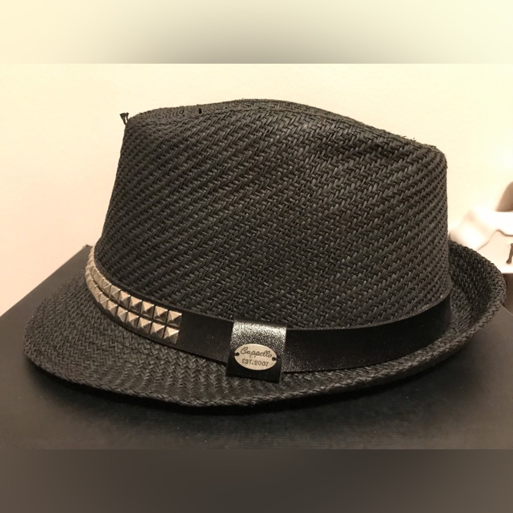 Cappello Spike Studded 100% Woven Paper Fedora Hat in black size S/M